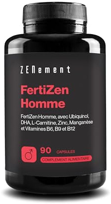 FertiZen Men - Formule pour la Fertilité Masculine et la Reproduction - avec Ubiquinol, DHA, L-Carnitine, Zinc et Vitamines B6, B9 et B12-90 Capsules - Fourniture de 1 Mois - Zenement