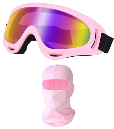 AIEDECOPT Gafas Motocross, Gafas Moto Polvo, Pasamontañas Moto, Dirt Bike Off-Road Goggles con Sotocasco Moto para Vehículos Todoterreno, Esquí, Motocicletas y Montañismo, Unisex (Rosa)