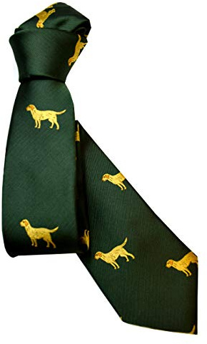 ALEXANDERS Krawatte mit Hund, Golden Retriver, Schmutzabweisend ausgerüstet, HANDGENÄHT (Grün)