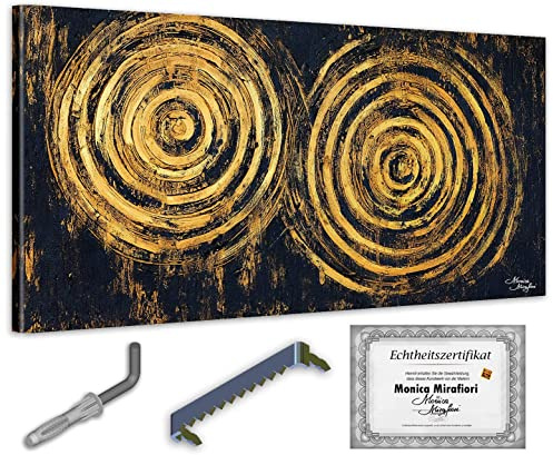 Monica Mirafiori I 100% HANDGEMALT I Gemälde Black & Gold 140x70cm | Gemälde Handgemalt | Acrylgemälde | Sehr Großes Acrylbild I Moderne Kunst I Kunstbilder