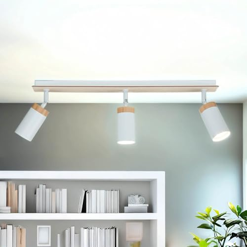 Licht-Erlebnisse Decken Strahler aus Metall & Holz 3-flammige beweglich GU10 B:72cm schwenkbar Flur Küche Wohnzimmer skandinavisch Deckenleuchte Lampe Spot