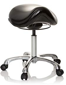 hjh OFFICE 702310 Arbeitshocker Ortho SIT Kunstleder Schwarz ergonomischer Sattelhocker mit Rollen, höhenverstellbar