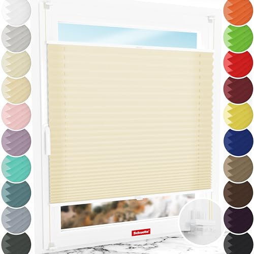 Schuette® Plissee ohne Bohren ● Premium Kollektion: Sahara's Sand ● 35x200cm (Breite x Höhe) ● Suprafix Faltrollo Klemmfix 2.0 Rollo ● 60 Sekunden Plisseerollo Montage inkl. Video