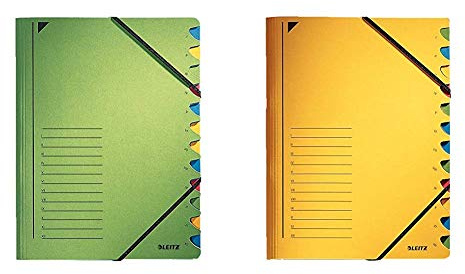 Leitz 39120055 Ordnungsmappe, 12 Fächer, Colorspankarton, grün & Ordnungsmappe, DIN A4, Karton, 12 Fächer, gelb
