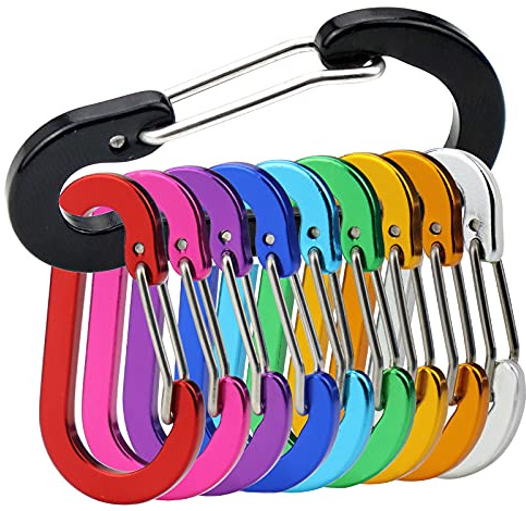 Nanaborn Mini Aluminum Carabiner Lightweight D-Shape Spring Clips (10PCS) for Keychain Climbing Fishing, Hiking Outdoor (10pcs)