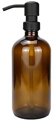 Plomkeest Amber Thick Glass 500ml Glas Seifenspender mit rostfreiem Edelstahlpumpen-Flüssigseifenspender für Badezimmer, Küchendekor