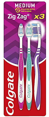 Colgate Colgate Zig-Zag Zahnbürste, Medium, Griff mit 25% recyceltem Kunststoff, 3 Stück