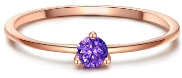 GLANZSTÜCKE MÜNCHEN Damen Ring 925/- Sterling Silber roségold | rosévergoldet 14 Karat, Solitärring, Zirkonia, lila