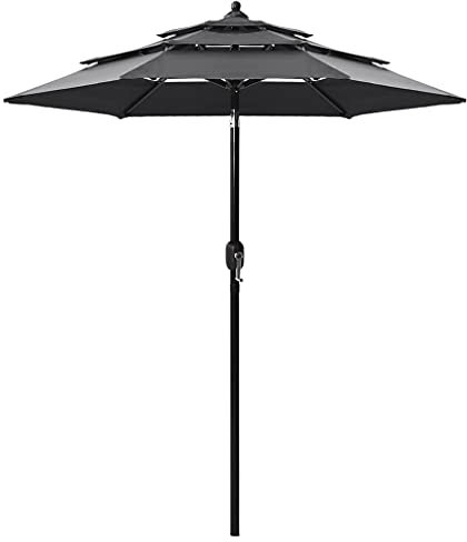 Makastle 3-Lagig Sonnenschirm, Marktschirm Gartenschirm Terrassenschirm mit Aluminium-Mast, mit 6 Alu-Rippen, Ampelschirm, Neigung & Kurbel, Anthrazit 200 x 200 x 228 cm