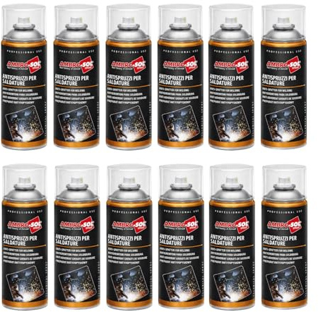 Bomboletta Spray Antispruzzi per Saldature da 400ml, protegge ingranaggi, previene la formazione di corrosione, spray per saldatrice evita Adesione di Scorie e Gocce di Saldatura Varie Quant. (12) - F