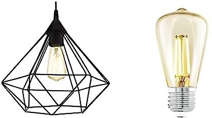 EGLO Pendellampe Tarbes, Vintage Pendelleuchte im Retro Look inkl. LED Leuchtmittel, Stahl, Kunststoff, Schwarz, Ø 32,5 cm