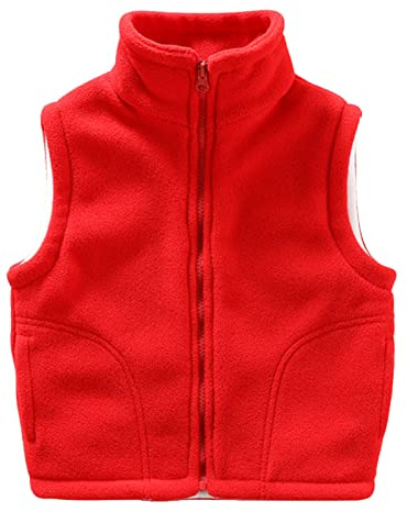 Yimutian Niños Niñas Chaleco de Forro Polar Chaqueta sin Mangas Collar del Soporte Chaqueta Con Cremallera Lindo Abrigo Cálido Rojo 140