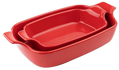 Lot de 2 moules à tarte rectangulaires en porcelaine, joli plat à tarte en porcelaine pour la cuisson, plat de cuisson à tarte en porcelaine pour Thanksgiving et le dîner de Noël, rouge (rouge)