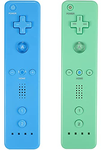 Yosikr Lot de 2 manettes Wii avec coque en silicone et dragonne compatibles avec console Wii/Wii U – Vert et bleu