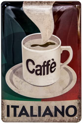 Caffè Italiano - Retro Blechschild - Vintage Kaffee, Küchen Denko Schild - hochwertig geprägtes Stahlblech - Deko Schild, 3D Effekt - 30 x 20 cm