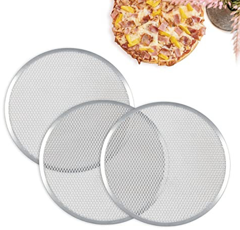 STARVAST Lot de 3 Grille à Pizza 33 CM, Plaque à Pizza en Aluminium, Plat Pizza Rond pour Pizza, Grille de Barbecue