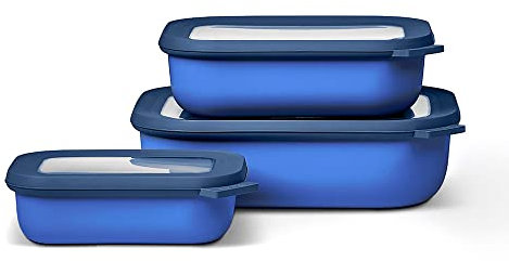 Mepal Multischale Cirqula Rectangular 3-teiliges Set - Mikrowellen Geschir - Geignet als Aufbewahrungsbox, Kuhlschrank, Gefrierschrank & Mikrowellengeschirr - 500, 1000 & 2000 ml - Vivid blue