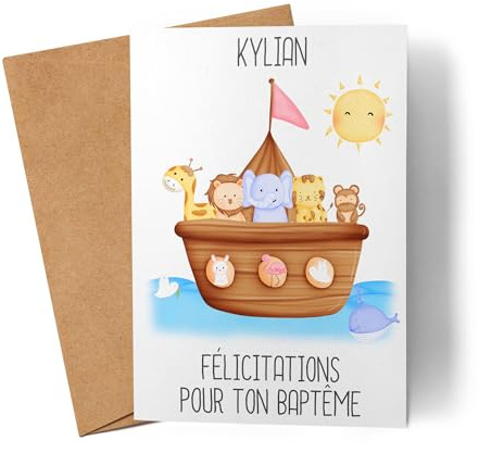 Kiddle-Design Karte Taufe Personalisiert Taufgeschenk Arche Noah Junge Mädchen Taufkarte Patenkind Glückwünsche zur Taufe Glückwunschkarte