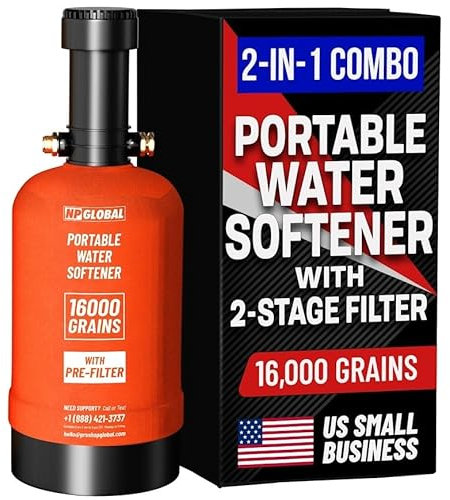 Addolcitore d'acqua portatile per camper, con strisce reattive incluse: 16.000 grani, raccordi GHT, comodo addolcitore d'acqua per camper, rimorchi, barche, lavaggio auto mobili, lavaggio a pressione