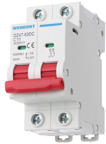 Wengart DC-Leitungsschutzschalter 10A 500V – 2-poliger Sicherungsautomat für Balkonkraftwerke, Wohnmobile & Batteriespeicher – C-Charakteristik DC-Schutzschalter – DZ47-63Z