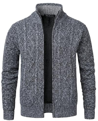 Harbrosrce Strickjacke Herren Fleecejacke Cardigan Kabelstrick Trachtenjacke Gestrickt Reißverschluss Pullover