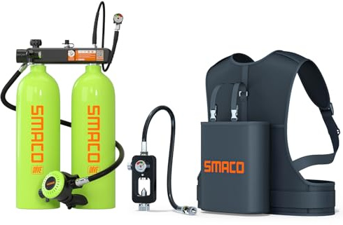 SMACO Mini-Tauchflasche 4L (zusammengebaut aus Zwei 2L Zylindern) für Flachwassertauchen Tragbares Tauchflaschen-Set Unterstützt Atem für Tauchübungen/Angeln/Boot reinigen