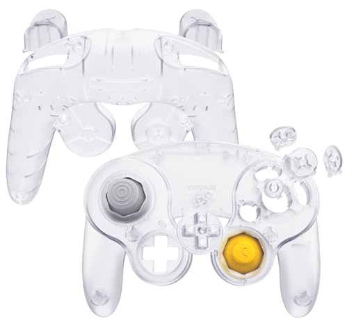 eXtremeRate Coque pour Nintendo Gamecube Manette, Coque de Remplacement Série Transparente avec Boutons pour Nintendo Gamecube, Manette Pas Incluse, Transparent