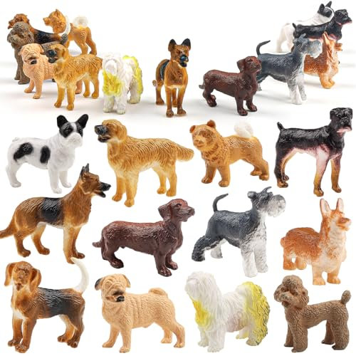 DOITEM Figure di cani per Bambini, 12pcs Figurine di Cuccioli Realistici in Plastica Piccolo Cane Cake Topper Giocattoli Educativi di Apprendimento Toppers Regalo di Compleanno per Bambini e Ragazzi