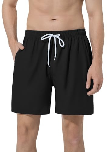 ACHTELEPHS Badehose Herren Schnelltrocknend Badeshorts Männer Boardshorts Badehosen Schwarz L