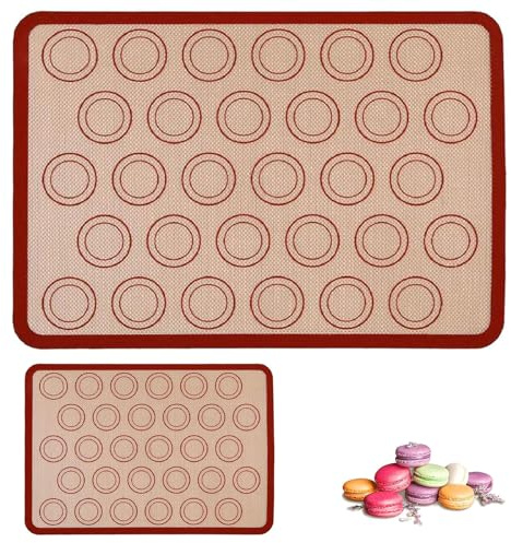 Backmatte für Macarons, 2 Stücke Macarons Backset, Utschfeste Backunterlage Antihafte Wiederverwendbar, für Makronen Kekse Brot, Fondant, Pizza Matte, Gebäck, Rot