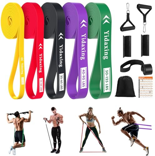 Yidaxing Fitnessbänder Set, Resistance Bands 5 Verschiedene Stufen Widerstandsbänder mit Türanker Handgriffe, Widerstandsband Set für Yoga/Physiotherapie/Stretching, Krafttraining für Männer Frauen