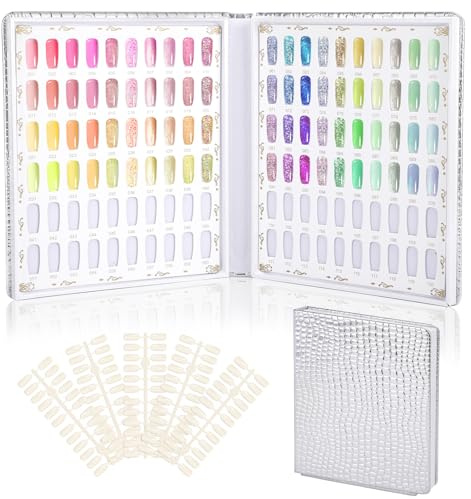 Segbeauty Nagel Display Buch, 120 Farbe Nailart Display Aufsteller mit 120 falschen Nagelspitzen, Leere, für Salon (Silbrig)