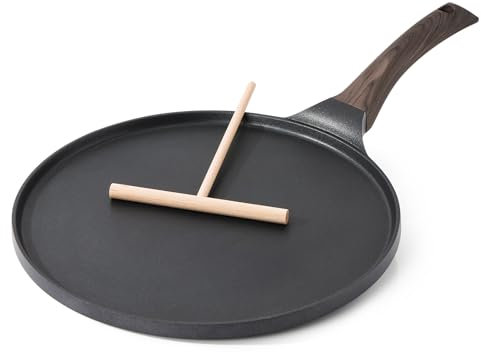 SENSARTE Black Crepe Pan 26 cm Non-Stick Pan Omlette Pan Pancake Flat Pan with Swiss Non-Stick Coating, Bakelite Handle, Induction Compatible, PFOA PFOS Free