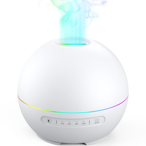 THIMONES Essential Oil Diffuser, 200ml Ultrasonic Aroma Scented Oil Diffuser & Humidifier with 7 Color Night Lights, Quiet 20dB Operation for 10 Hours, For Home, Bedroom, Office (White)
