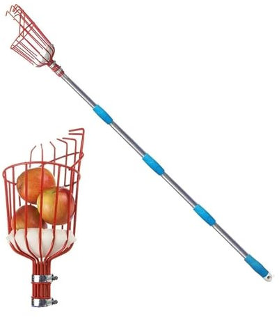 Obstpflücker, 260 cm, Verstellbarer tiefer Korb, bequemes Ernten, Obstsammler, Fänger, Apfel- und Pfirsichpflücken, Gartengeräte(260CM Set)