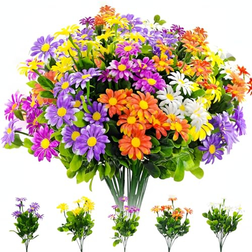 lcvtos 10 Mazzi di Fiori Margherite Artificiali, Resistenti ai Raggi UV, Non Sbiadiscono, Fiori Artificiali per Interni ed Esterni, Giardino, Portico, Patio, Finestra (5 colori)