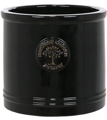 Large 30cm Black Heritage Cylinder Garden Ceramic Planter Plant Flower Pot - Frost Proof
