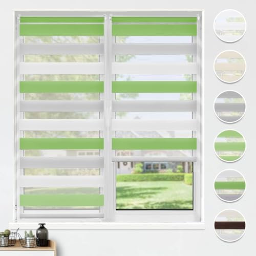 HOMEDEMO Doppelrollo Klemmfix ohne Bohren & mit Bohren, Rollos für Fenster und Tür, Weiss-grau-grün, 90x120cm(BxH), Duo Rollo Klemmrollo lichtdurchlässig, Fensterrollo Sichtschutz