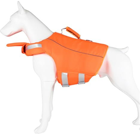 BTGHPI Reflektierende Hunde-Badebekleidung mit großem Auftrieb, verstellbare Schwimmweste für Outdoor-Wasseraktivitäten, Schwimmen, Hundeschwimmweste