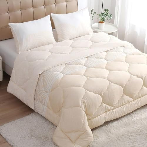 TMMDH Bettdecke 200x220 Ohne Bezug Nutzbar, Liniendruck Bettdecken Waschbar Ganzjahresdecke Retro Stil 4 Jahreszeiten Steppdecke, Bettzeug Microfaser mit 2 Kissenbezug für Sommer Winter Doppelbett