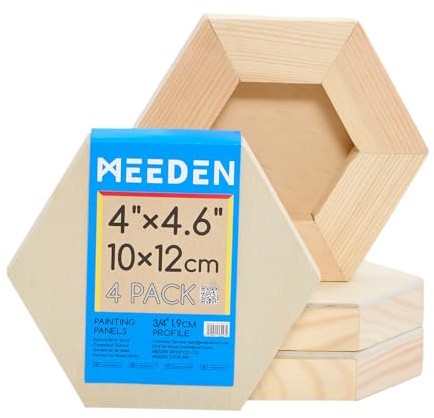 MEEDEN Hexagon Wood Canvas Panels: 3/4 Deep Wooden Canvas Panels - 4-Pack Cradled Wood Art Boards for Pouring Art, Crafts, Painting (4x4.6 inches)