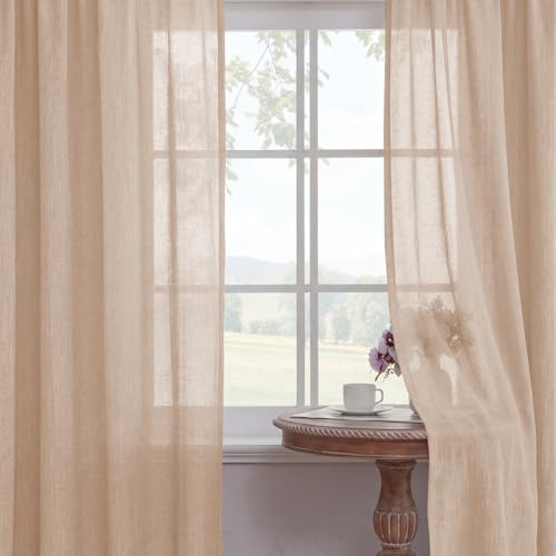BellaHills Gardinen Leinenoptik Vorhänge Leinen mit Ösen Fenstervorhang Wohnzimmer Leinenstoff Halbtransparent für Schlafzimmer 2er Set 245cmx140cm (HxB) Naturleinen