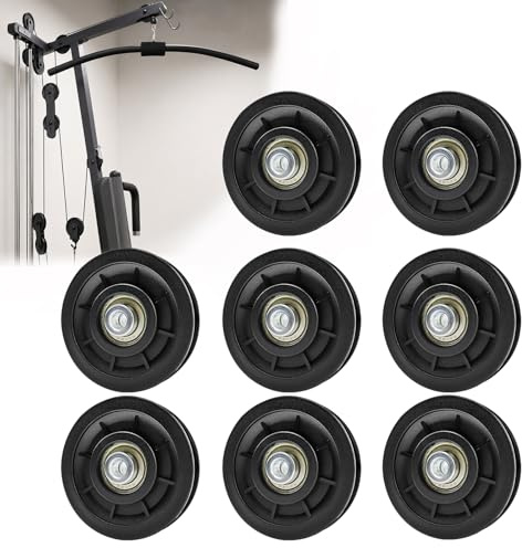 Umlenkrolle 90mm 8 Stück, Nylon Seilrolle Universallager Riemenscheibe | Schwarz Drahtseilrolle mit Robuster Konstruktion, DIY Ersatzteil für Gym Fitnessgeräte Kabelmaschine Garagentor