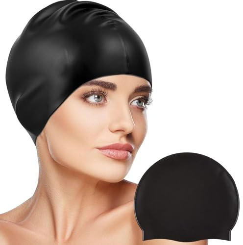 Gorra de Baño, Gorro de Natación Negro Piscina Unisex para Pelo Largo y Corto, Unisex Gorro de Natación Piscina Mujer y Hombre Gorro de Piscina para Pelo Largo y Corto Gorros de Baño
