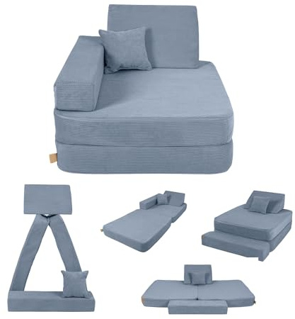 Angelove Poltroncina Bambini 3‑in‑1 - Divano Modulare e Materassino da Gioco in Velluto a Coste, Comodo da 1 anno, Turchese