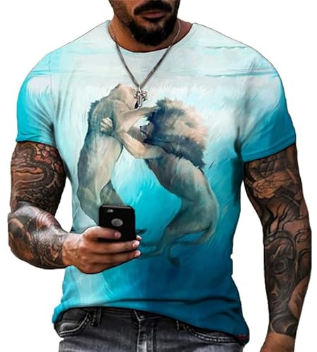 Camiseta de impresión 3D de león Colorido para Hombre, Camiseta con Estampado de Animales Fresco, Cuello O Casual Hip Hop Top de Manga Corta