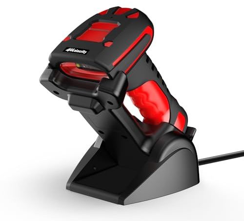 Alacrity Kabelloser Barcode-Scanner mit Ladefunktion, 1D/2D-Symbologien, Global Shutter-Scan-Sensor, 433 MHz kabellose und Bluetooth-Konnektivität über große Entfernungen, stoß- und staubdicht, Rot