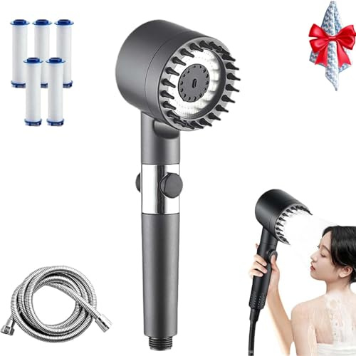 Doccino Per Doccia Con Cinque Filtro, Soffione Doccia Alta Pressione Regolazione A Tre Livelli, Tubo Flessibile 1,5m, Risparmio Idrico Ed Energetico(1SET)
