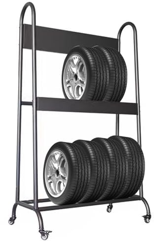 Supporto per Pneumatici da Garage, Supporto per Pneumatici Nero/scaffalatura da Garage, Supporto per Pneumatici Regolabile/Porta Ruota di scorta, Altezza 67-69