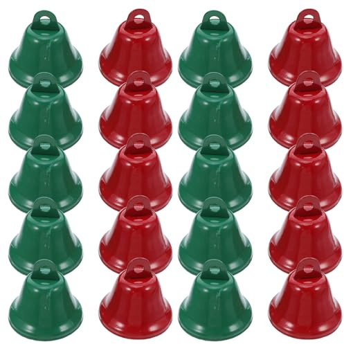 IMIKEYA 20 Stück Vintage Glöckchen zum Basteln: kleine Metallglöckchen Rot und Grün Weihnachtsglocken zum Aufhängen für Weihnachtsbaum Festliche Deko, 4 cm